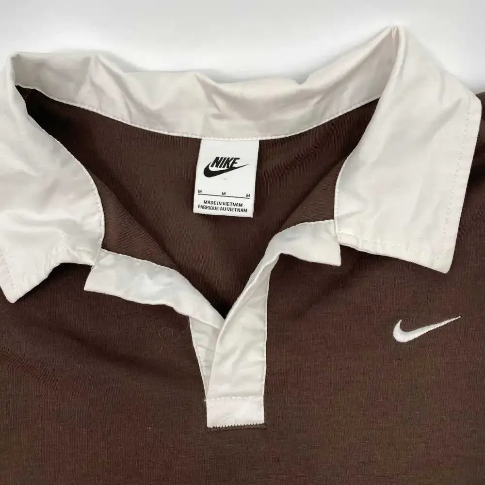Nike Brown White Collared Long Sleeve Tee | Men’s Medium